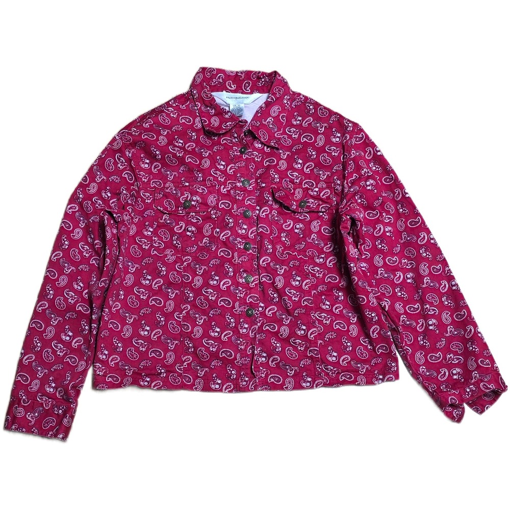 Metropolitan Paisley Denim Print Jacket Women's Size XL Red White Button Up